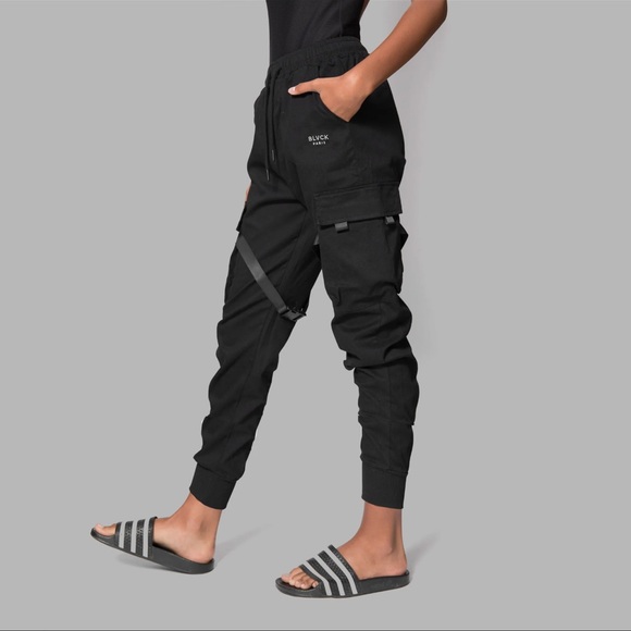 BLVCK Tokyo Pants (Small) Buckle Black Cargo Pants with Elastic Cuffs - Picture 1 of 6
